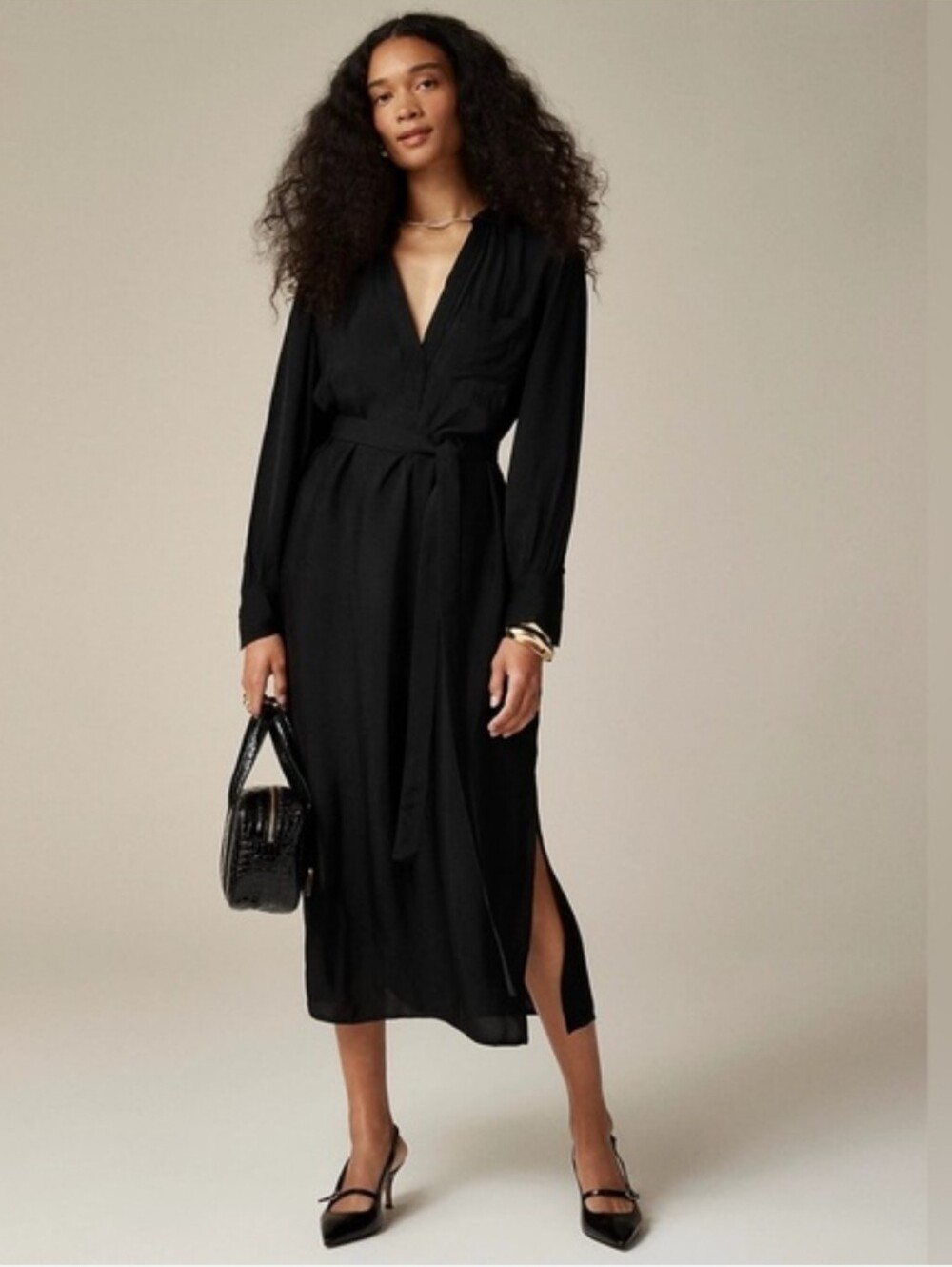J Crew Bungalow Dress In Drapey Viscose Twill Black Small New MISSING BELT